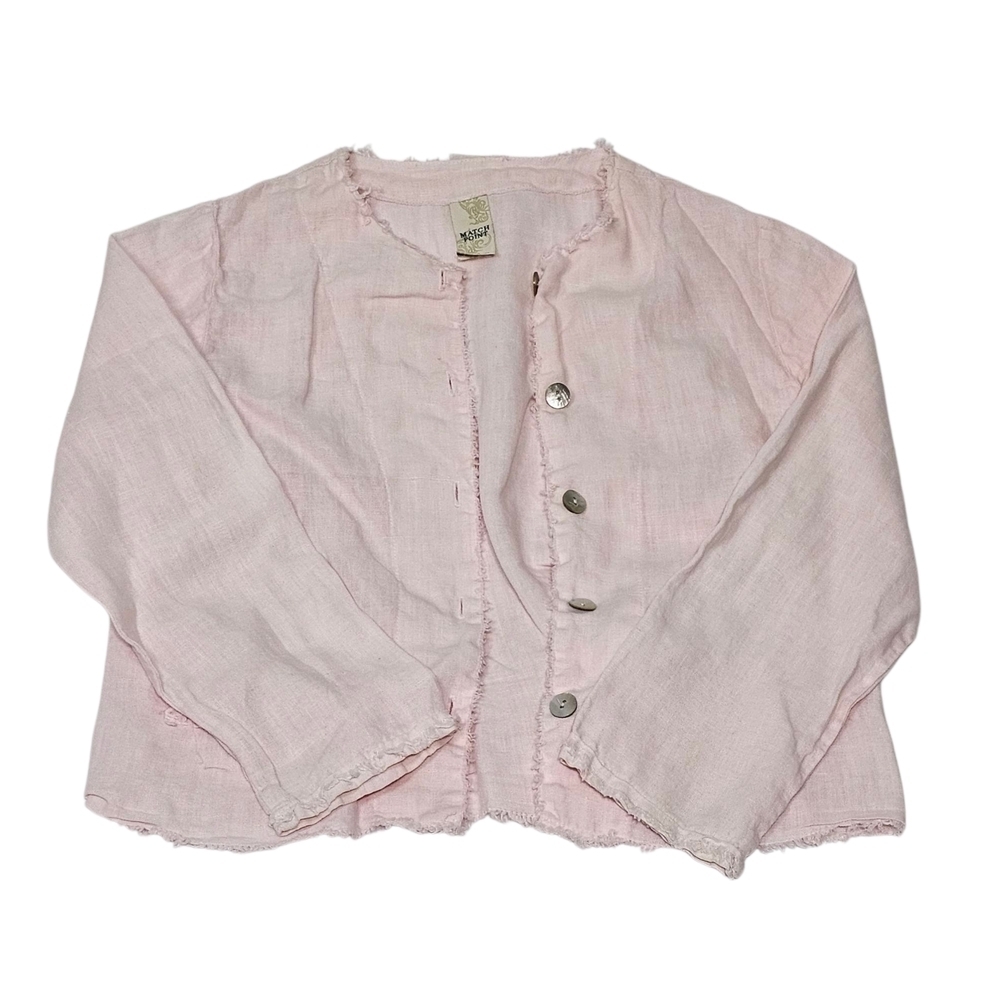 Match Point Size Medium Pink Button Front Linen Top Long Sleeve USA Made
